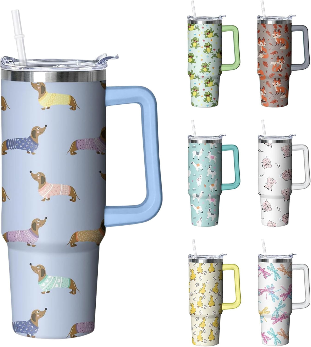 Lunabuddy™ 30 oz Duck Tumbler with Handle and Straw, Insulated Stainless Steel