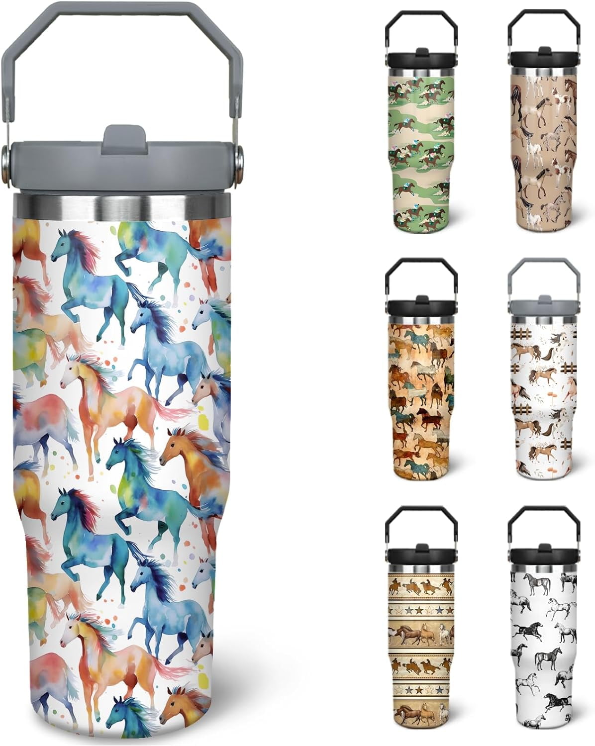 Lunabuddy™ 30 oz Horse Tumbler With Handle and Straw, 30oz Horse Flip