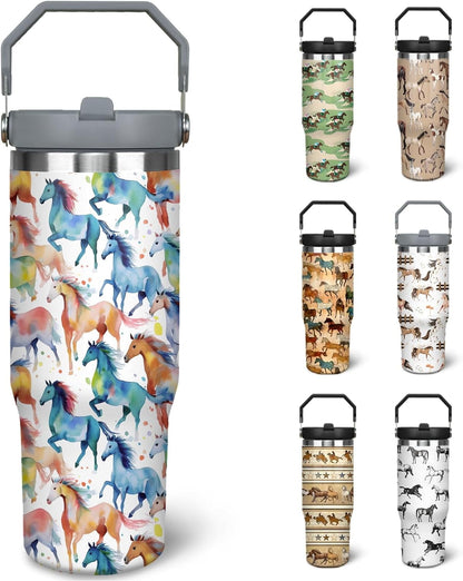 Lunabuddy™ 30 oz Horse Tumbler With Handle and Straw, 30oz Horse Flip