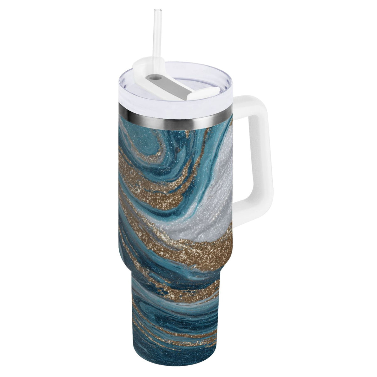 Lunabuddy™ 30 oz Insulated Stainless Steel Tumbler Double Wall Stainless Steel Tumbler with 2-Way Drinking Blue and Gold Swirling