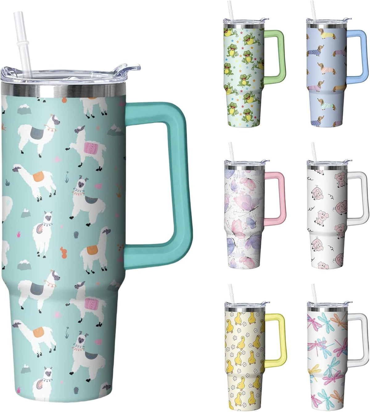 Lunabuddy™ 30 oz Duck Tumbler with Handle and Straw, Insulated Stainless Steel