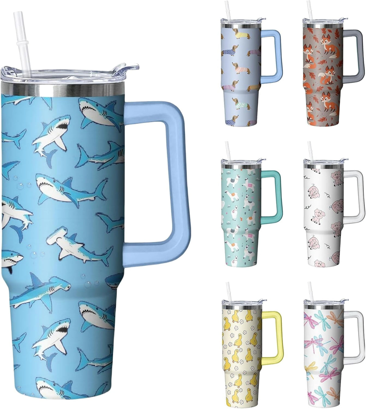 Lunabuddy™ 30 oz Duck Tumbler with Handle and Straw, Insulated Stainless Steel
