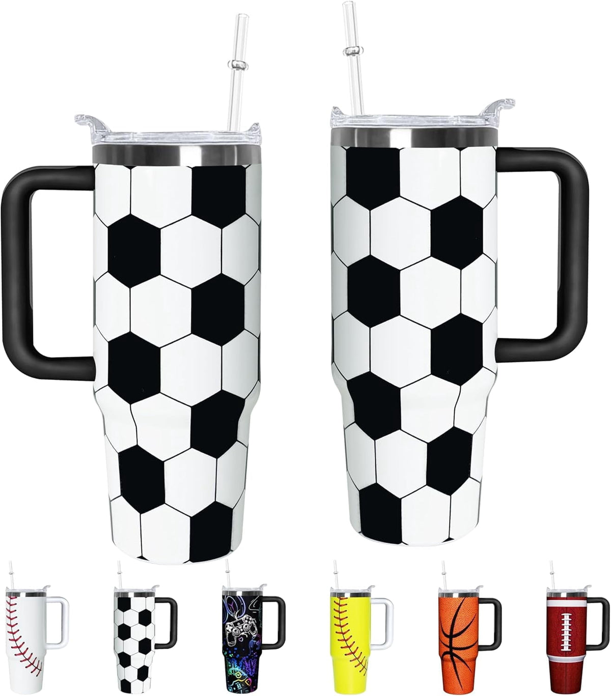Lunabuddy™ Football Lover Gift 30 oz Flip Straw Tumbler with Top Handle