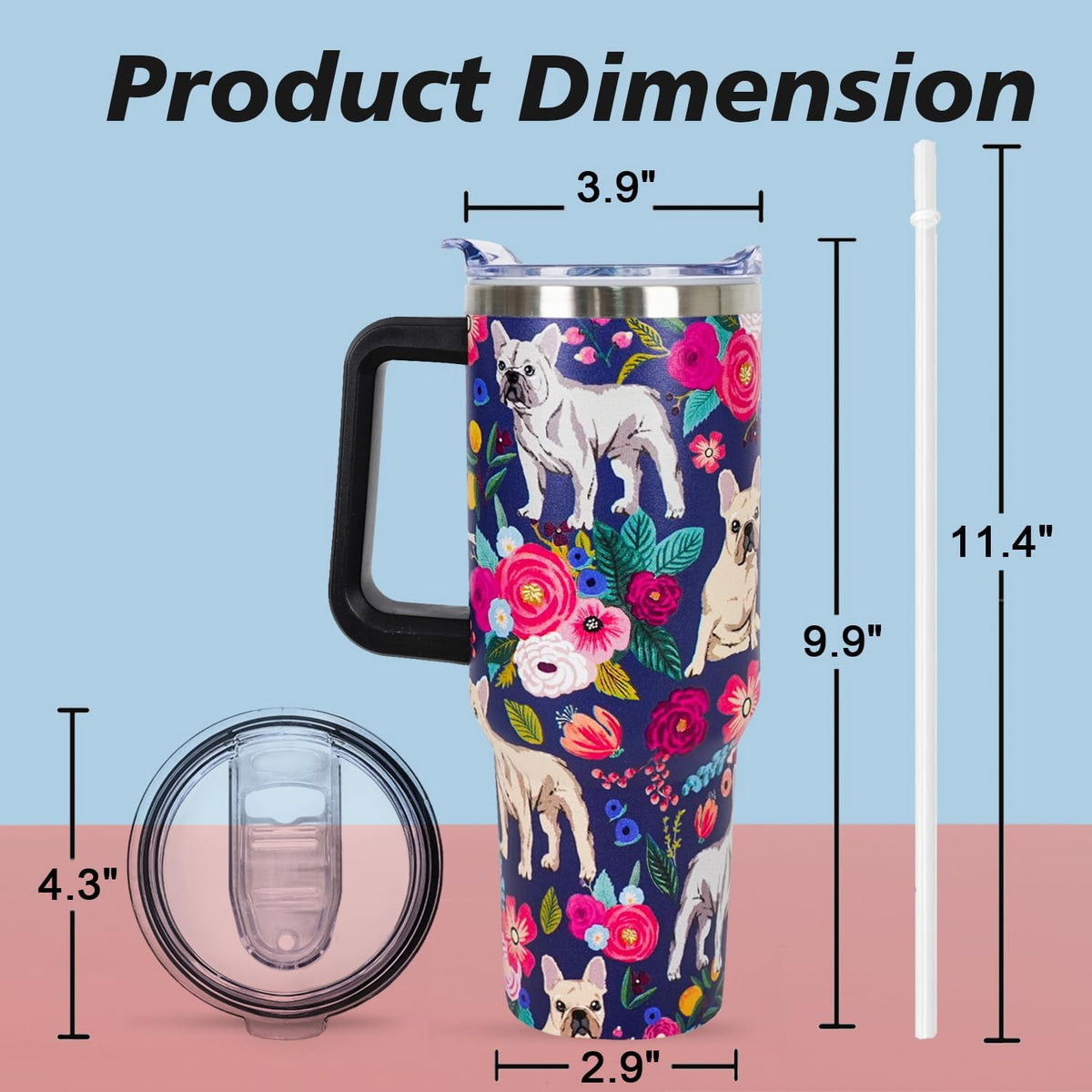 Lunabuddy™ Pitbull Gifts Dog Tumbler Cup for Women Men 40oz Stainless Steel Insulated Travel Mug with Lid and Straw