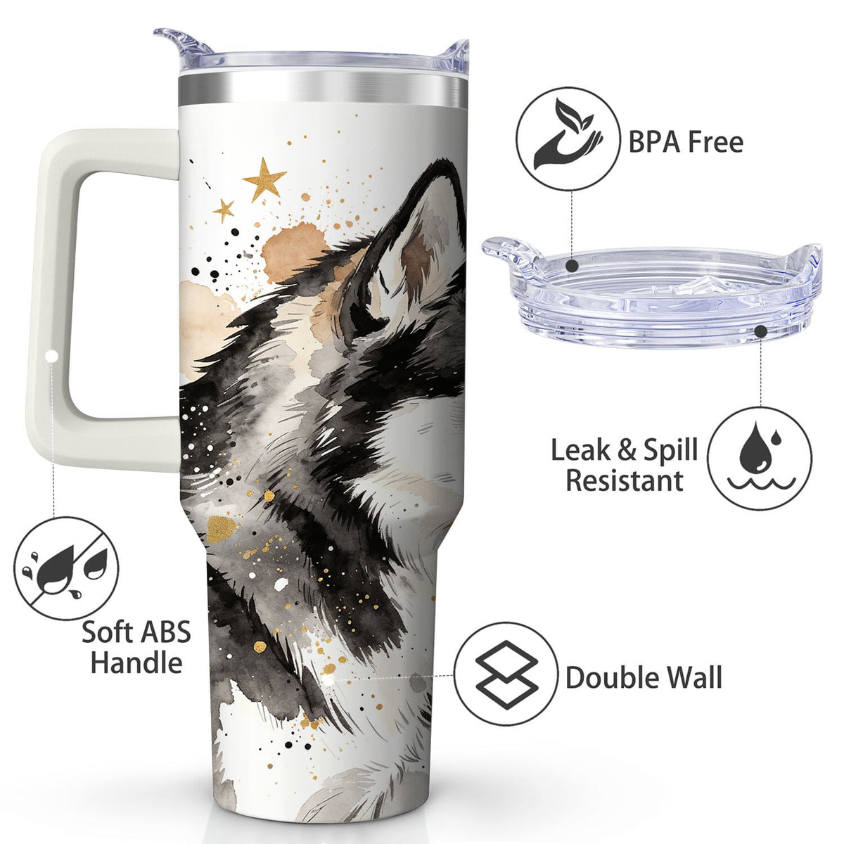 Lunabuddy™ Husky Love Design Stainless Steel Tumbler, 40oz