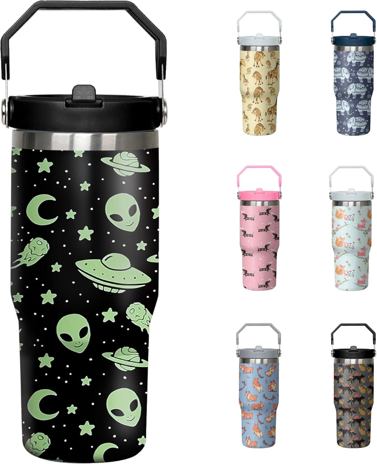 Lunabuddy™ 30 Oz Blue Bow Tumbler with Handle and Straw, Insulated Stainless