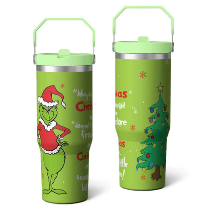 Lunabuddy™ 30oz Stainless Steel Tumbler with Lid and Straw,Spill Proof Travel Cup Double Wall Vacuum Insulated Coffee Mug with Top Handle Light-green
