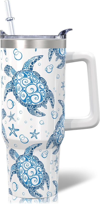 Lunabuddy™ 30oz Stainless Steel Sea Turtle Tumbler with Lid and Straw - Ocean Insulated Turtle Cup for Women''s Gifts