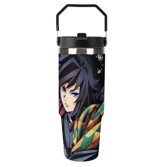 Lunabuddy™ 30oz Tumbler with Handle And Flip Straw Lid Demon Slayer Tomioka Giyuu Stainless Steel Bottle Double Wall Insulated Travel Coffee Mug