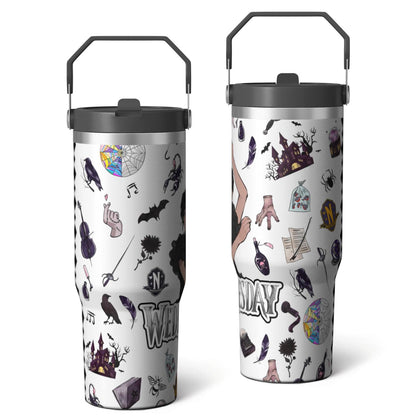 Lunabuddy™ 30oz Wednesday Girl Stainless Steel Tumbler with Lid and Straw,Wednesday Stuff