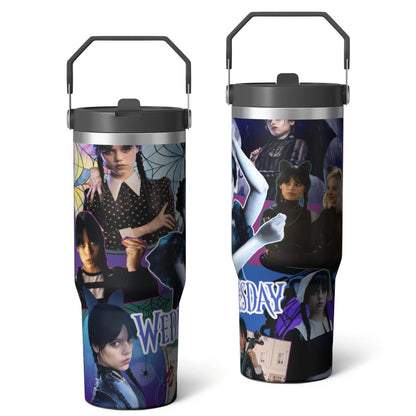 Lunabuddy™ 30oz Wednesday Girl Stainless Steel Tumbler with Lid and Straw,Wednesday Stuff