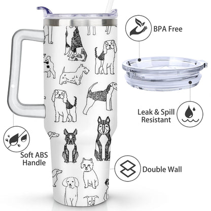 Lunabuddy™ Gift for Dog Lovers Cute Dog Tumbler for Women - 40oz Dog Tumblers with Handle Straw and Lid Tumbler Cup Travel Coffee Mug
