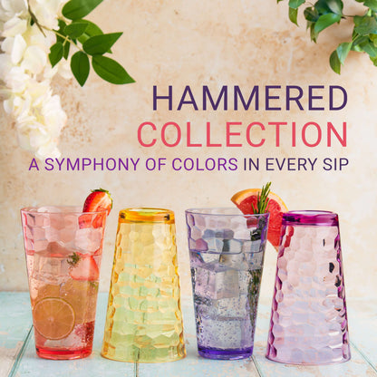 Lunabuddy™ Bravario Hammered Plastic Drinking Tumbler, Dishwasher-Safe Water Glasses, BPA-Free Reusable Mixed Colors Assorted Stackable Cups, 22 oz Set of 6