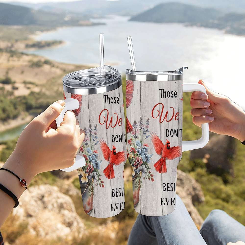 Lunabuddy™ Cardinal Insulated Tumbler with Lid and Straw, Stainless Steel Travel Mug with Handle, Floral Rustic Cardinal Cup, Double Wall Hot Cold Drink Tumbler, Gift for Women & Nature Lovers