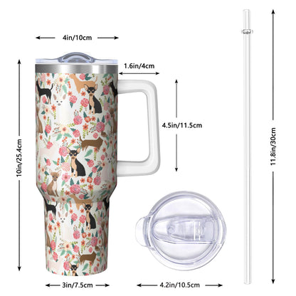 Lunabuddy™ Dog Lover’s Travel Mug – 40oz Double Wall Stainless Steel Tumbler with Handle, Spill Proof Lid and Coffee Straw
