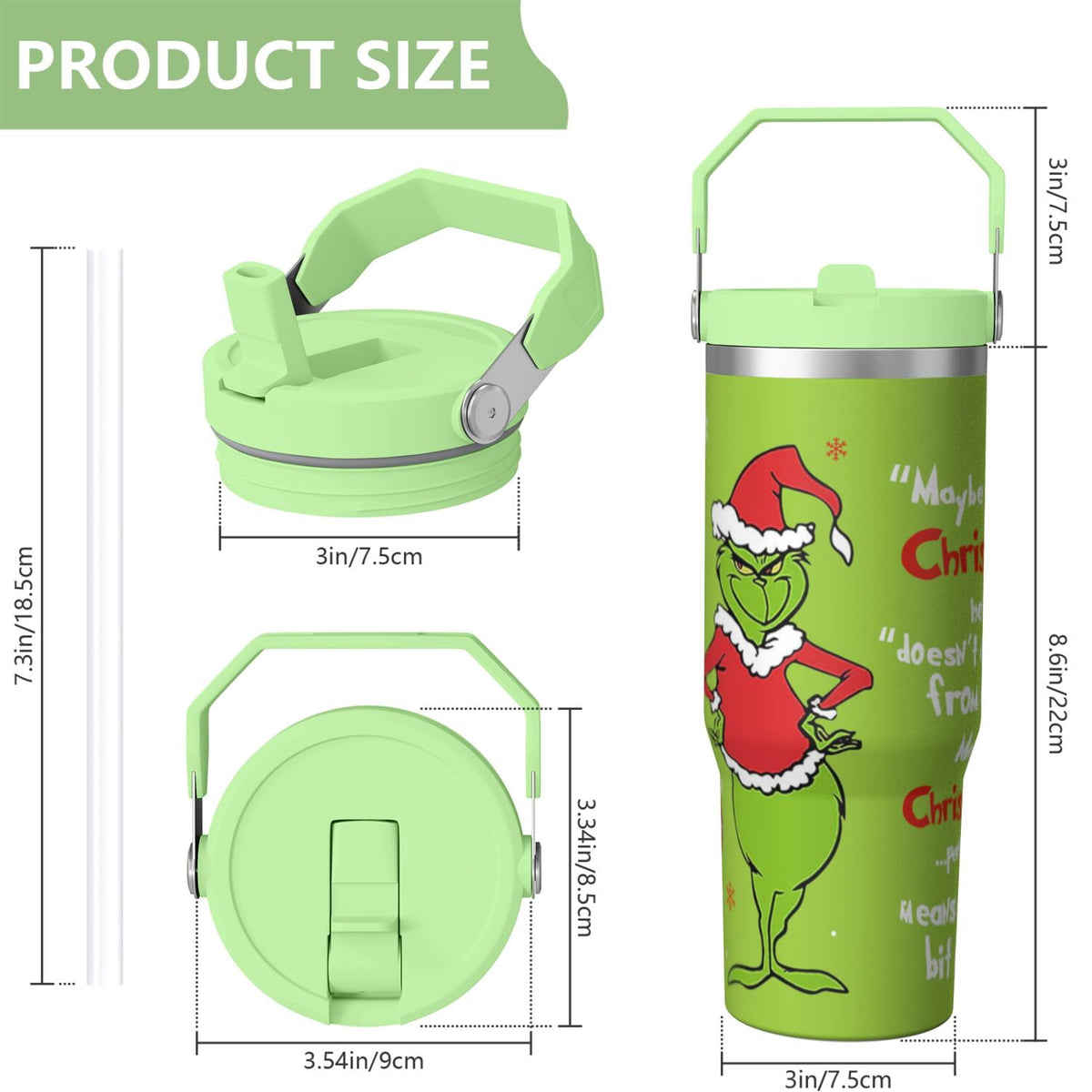Lunabuddy™ 30oz Stainless Steel Tumbler with Lid and Straw,Spill Proof Travel Cup Double Wall Vacuum Insulated Coffee Mug with Top Handle Light-green