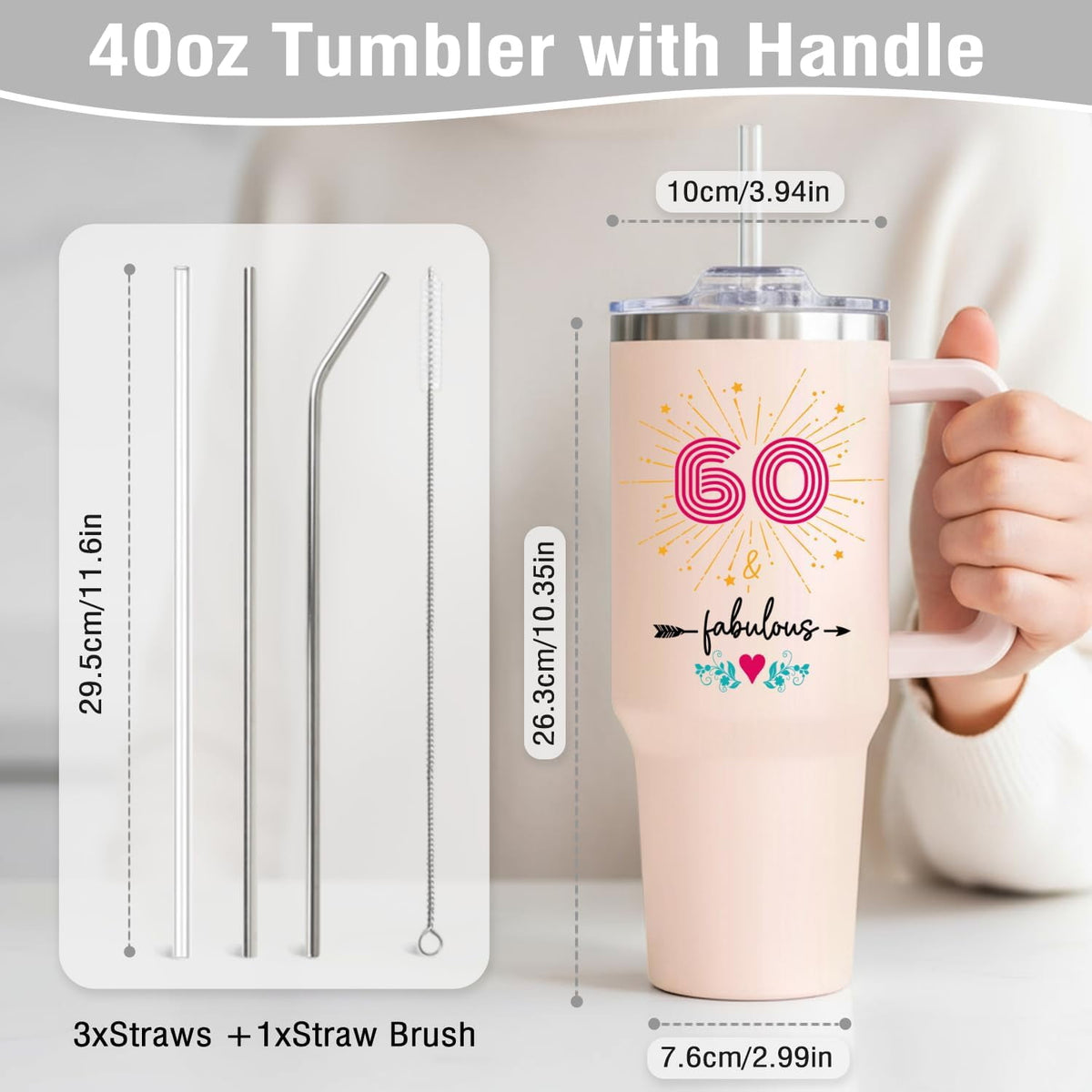 Lunabuddy™ 60th Birthday Gifts for Women Her, 1966 60th Birthday Decorations for Woman, Turning 60 Year Old Gifts For Women Mom Wife Grandma, 60 th Birthday Ideas, 40oz Tumbler Cup