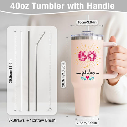 Lunabuddy™ 60th Birthday Gifts for Women Her, 1966 60th Birthday Decorations for Woman, Turning 60 Year Old Gifts For Women Mom Wife Grandma, 60 th Birthday Ideas, 40oz Tumbler Cup