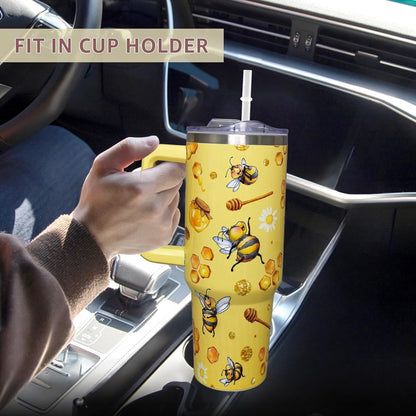 Lunabuddy™ 40oz Bee Tumbler With Handle Lid and Straw -Bee gifts for women Bee Travel Coffee Cup-Bee Gifts For Bee Lover-Bee Mugs