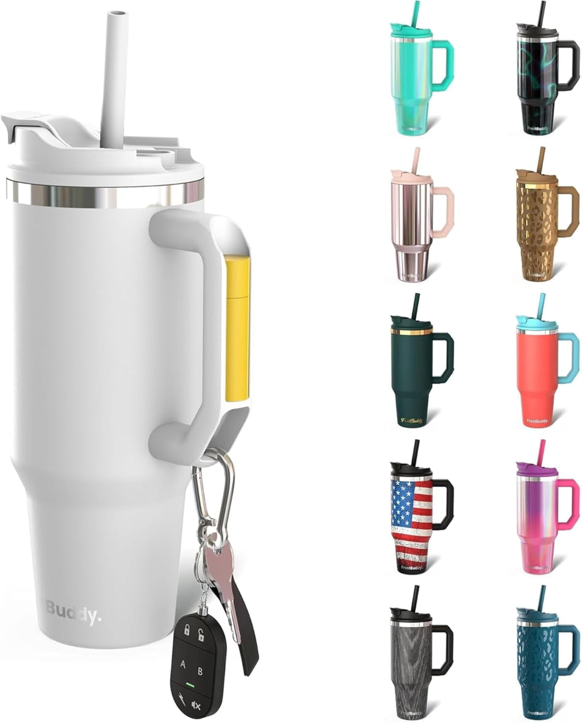 Lunabuddy™ 40 Ounce Stainless Steel Vacuum Insulated Tumbler with Lid and Straw, White