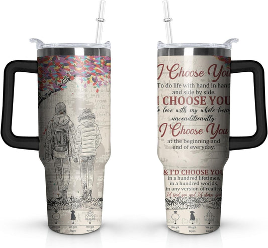 Lunabuddy™ 40 Oz Couples Tumbler with Handle and Straw, Anniversary Couple Insulated Couples Mugs, Couples Engagement Gift Cup for Couples, Valentine Couple Coffee Mugs Engagement Gifts for Couples