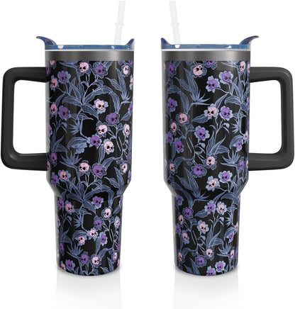 Lunabuddy™ 40 Oz Tumbler with Handle and Straw, Cute Stainless Steel Double