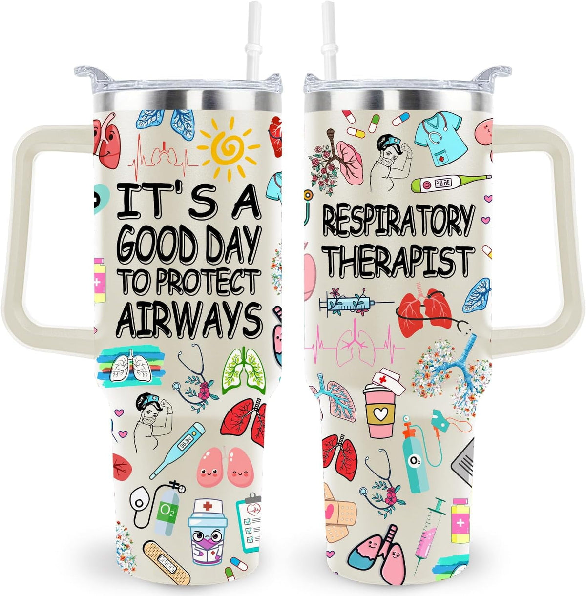 Lunabuddy™ 40 Oz Respiratory Therapist Tumbler Cup Respiratory Therapist Gifts Stainless Steel Insulated Travel Coffee Mug with Handle Respiratory Therapist Week Gifts for Women Men