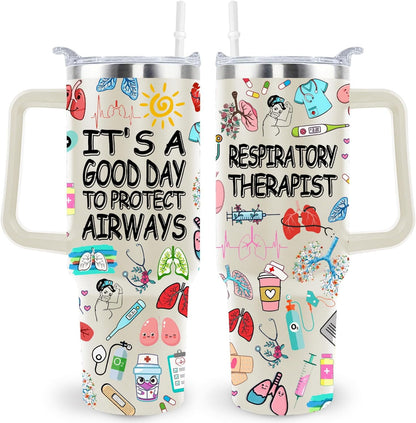 Lunabuddy™ 40 Oz Respiratory Therapist Tumbler Cup Respiratory Therapist Gifts Stainless Steel Insulated Travel Coffee Mug with Handle Respiratory Therapist Week Gifts for Women Men