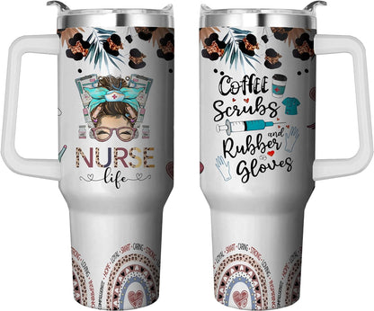 Lunabuddy™ 40 Oz Tumbler with Handle and Straw, Double Wall Coffee Travel