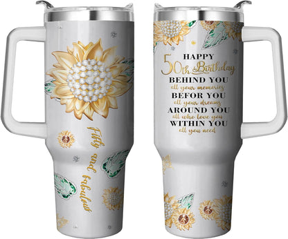 Lunabuddy™ 40 Oz Tumbler with Handle and Straw, Double Wall Coffee Travel