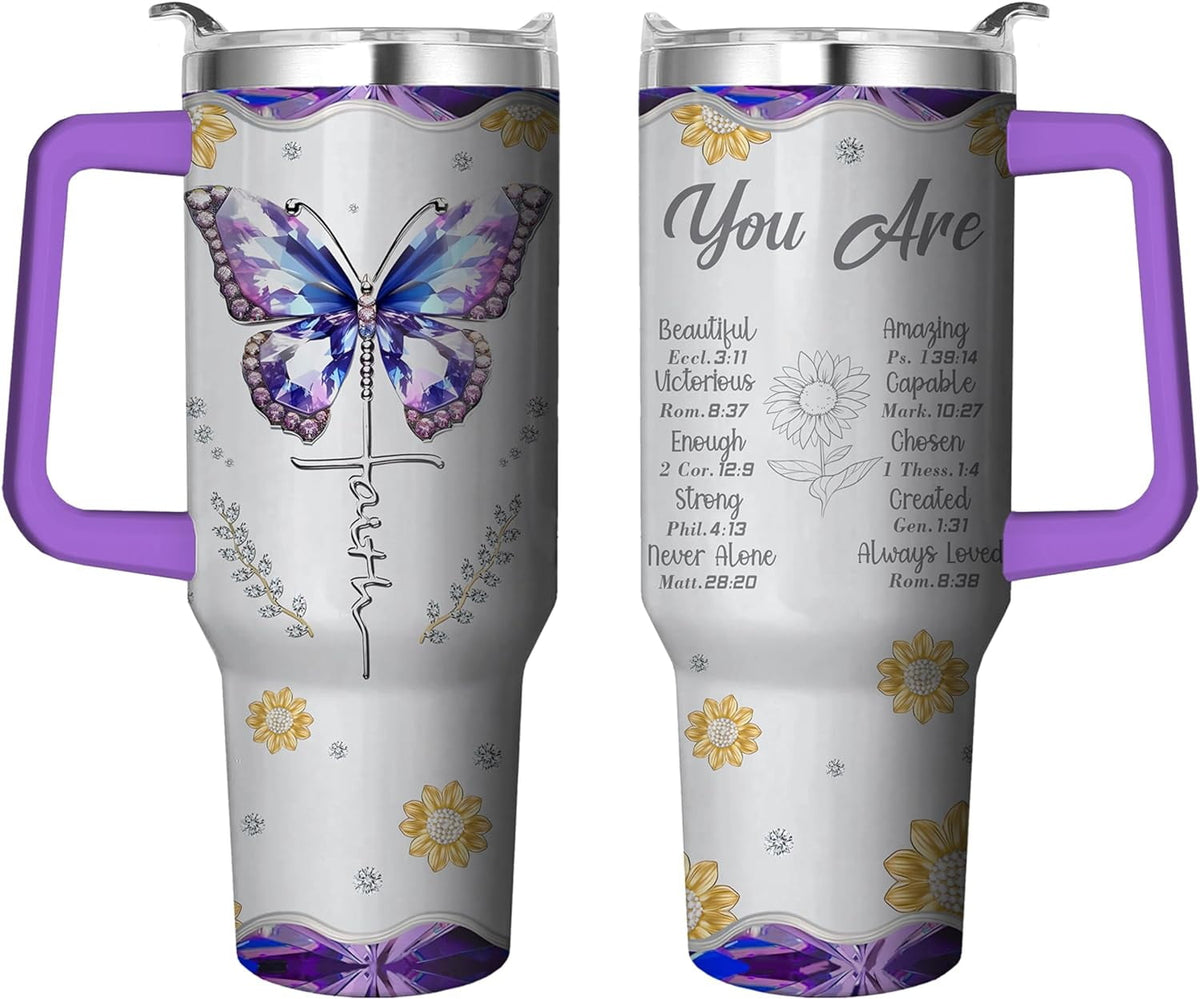 Lunabuddy™ 40 Oz Tumbler with Handle and Straw, Double Wall Coffee Travel Mug Spill Proof Leak Proof, Reusable Insulated Water Bottle 40 Oz, Stainless Steel Cup with Handle and Straw Gifts for Women