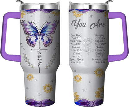 Lunabuddy™ 40 Oz Tumbler with Handle and Straw, Double Wall Coffee Travel Mug Spill Proof Leak Proof, Reusable Insulated Water Bottle 40 Oz, Stainless Steel Cup with Handle and Straw Gifts for Women