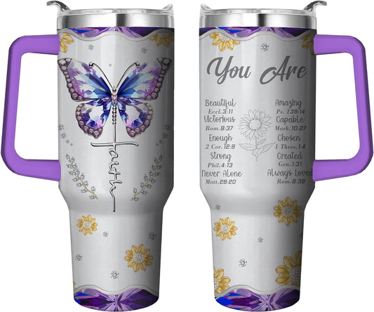 Lunabuddy™ 40 Oz Tumbler with Handle and Straw, Double Wall Coffee Travel Mug Spill Proof Leak Proof, Reusable Insulated Water Bottle 40 Oz, Stainless Steel Cup with Handle and Straw Gifts for Women