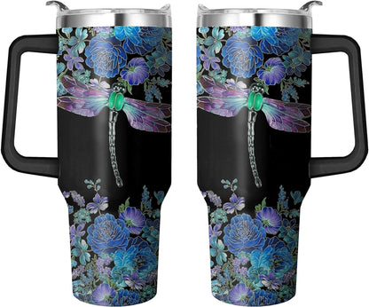 Lunabuddy™ 40 Oz Tumbler with Handle and Straw, Double Wall Coffee Travel
