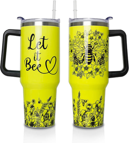 Lunabuddy™ 40 oz Tumbler with Handle and Straw Lid, Purple Butterfly Insulated