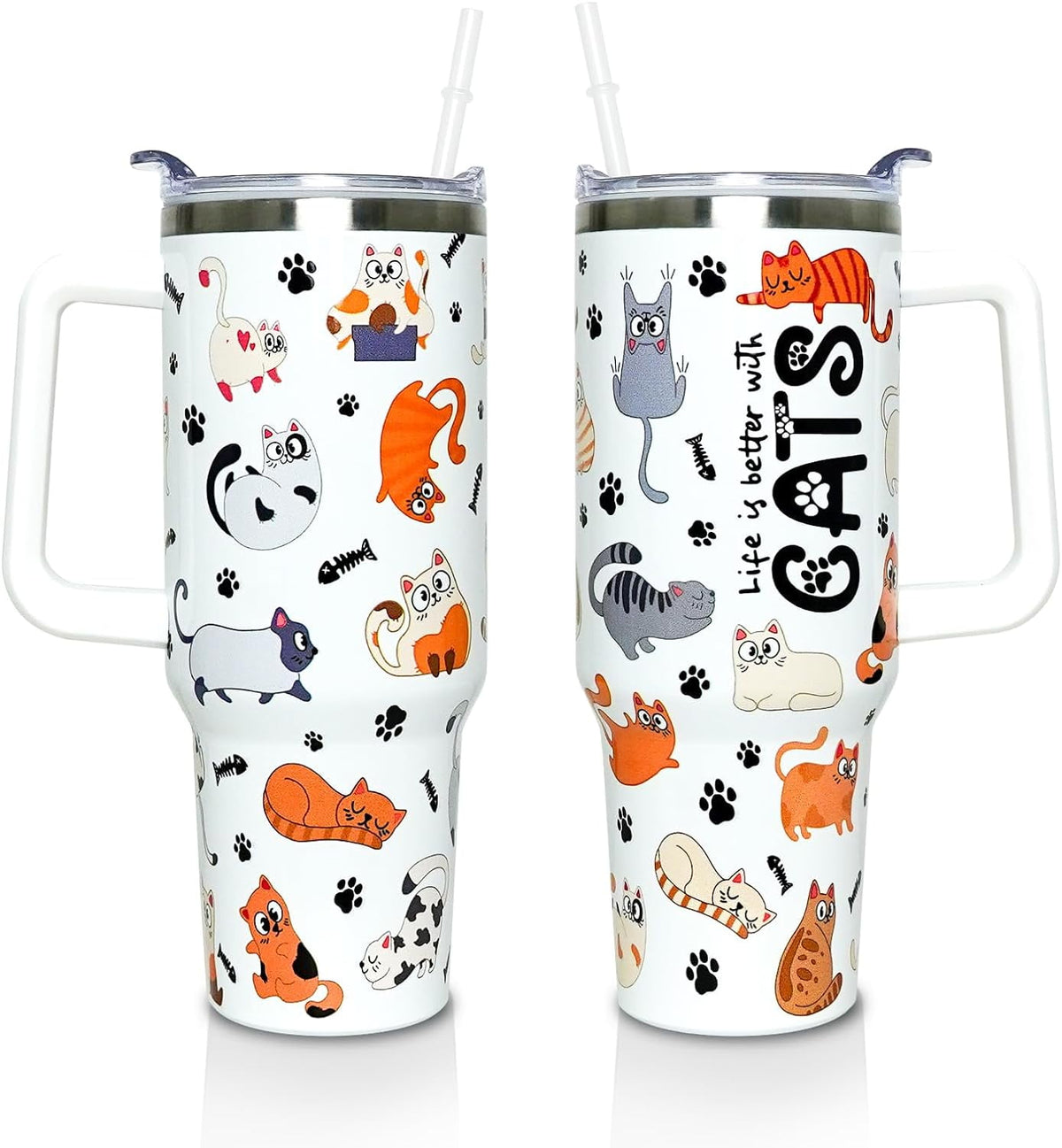 Lunabuddy™ 40 oz Tumbler with Handle and Straw Lid, Purple Butterfly Insulated