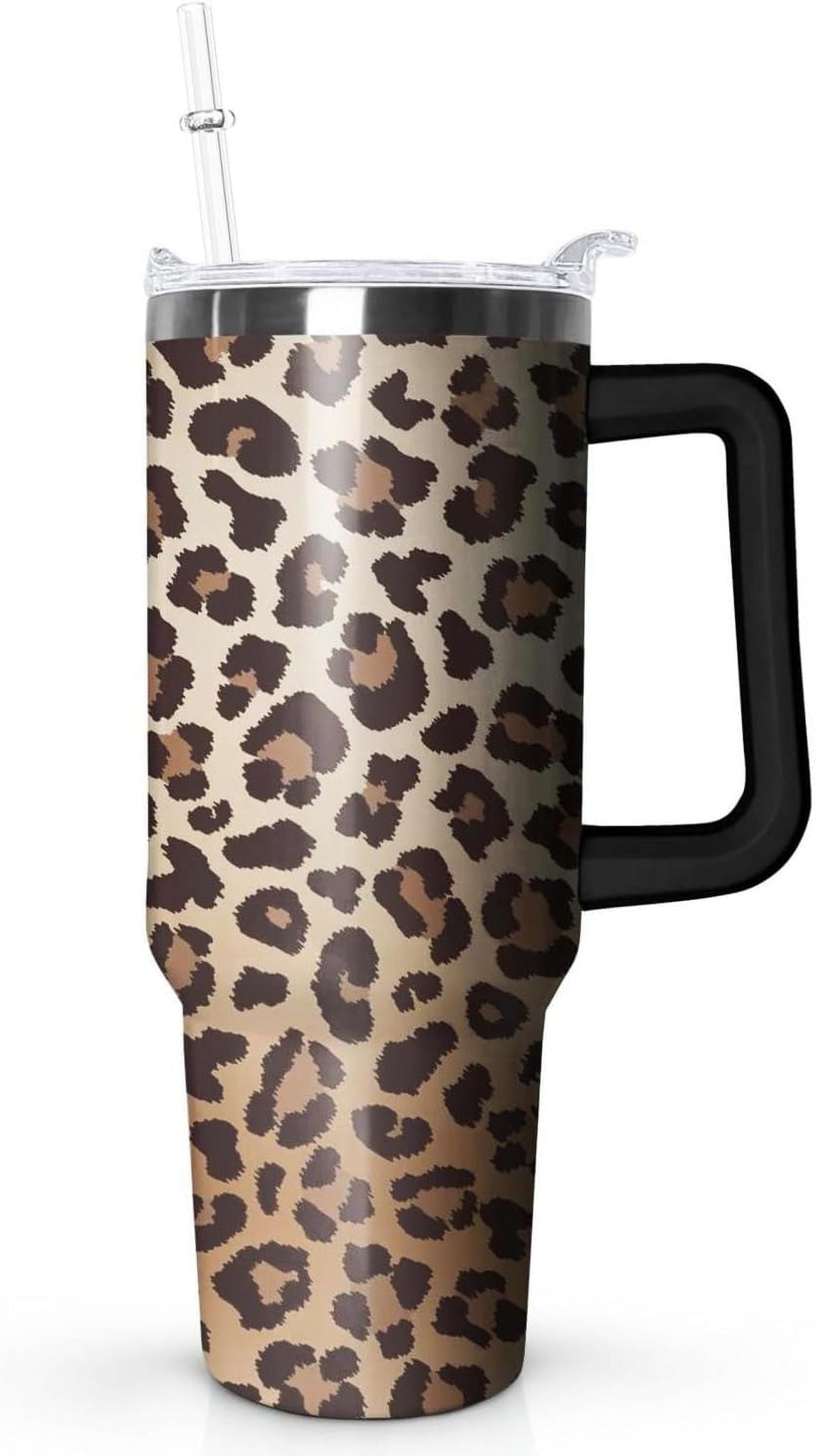 Lunabuddy™ 40oz Tumbler with Handle - Leopard Print Stainless Steel Travel Mug, Insulated Water Bottle for Coffee & Drinks - Gift for Women, Cheetah Decor