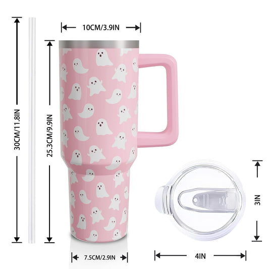 Lunabuddy™ 40 Oz Tumbler with Handle and Straw, Cute Stainless Steel Double Walled Vacuum Insulated Cup, Holiday Gifts for Women Girls