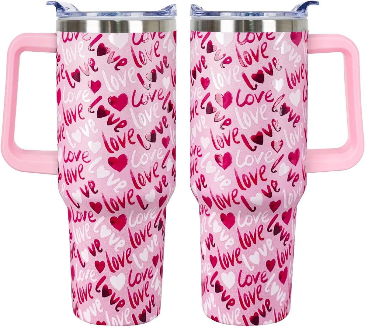 Lunabuddy™ 40 Oz Valentines Day Tumbler 3d-Printed Pink Love Tumbler Gifts for Couple Women Men Insulated Travel Cup with Handle Lid and Straw