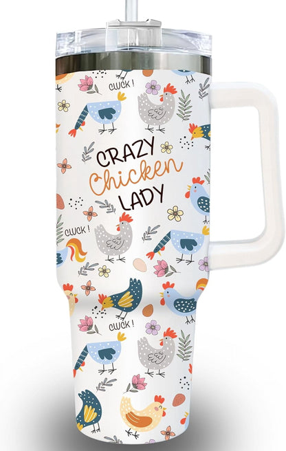Lunabuddy™ 40 oz Chicken Tumbler with Handle and Straw - Chicken Tumbler for Chicken Lovers - Chicken Cup - Chicken Farmer Gifts for Women - Chicken Themed Gift - Crazy Chicken Lady Gifts for Christmas, Birthday