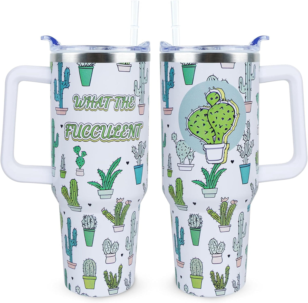 Lunabuddy™ 40 oz Cute Strawberry Cow Tumbler with Handle and Straw, Stainless