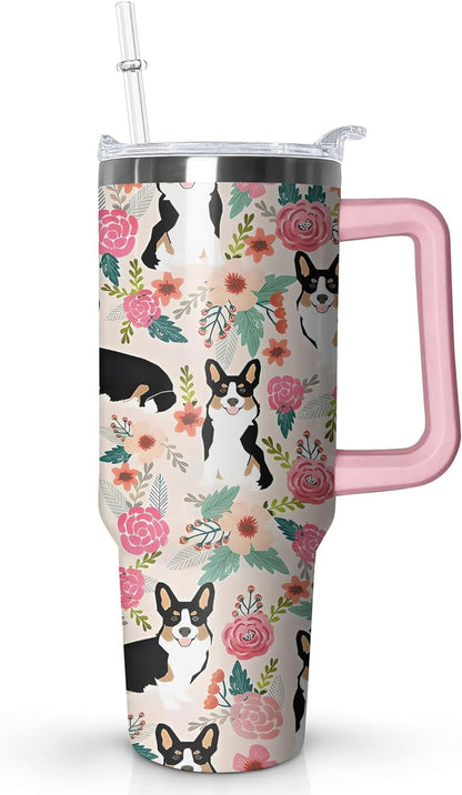 Lunabuddy™ 40 oz Cute Strawberry Cow Tumbler with Handle and Straw, Stainless