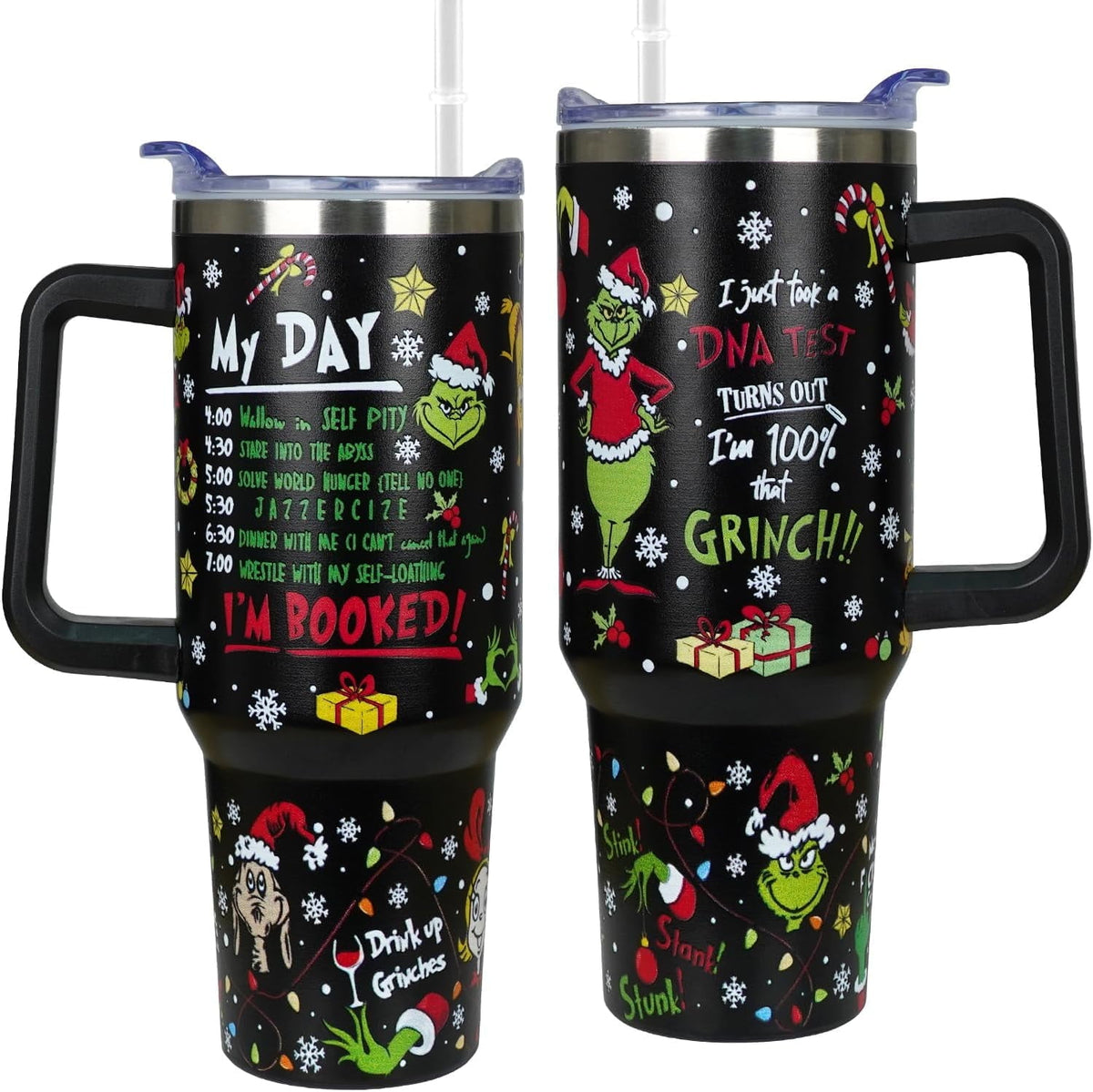 Lunabuddy™ 40 oz Christmas Tumbler with Handle Gifts for Girls Daughter Women, Christmas Stainless Steel Insulated Coffee Cups Tumblers with Lids and Straws, Black