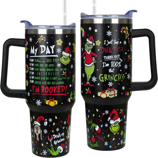 Lunabuddy™ 40 oz Christmas Tumbler with Handle Gifts for Girls Daughter Women, Christmas Stainless Steel Insulated Coffee Cups Tumblers with Lids and Straws, Black