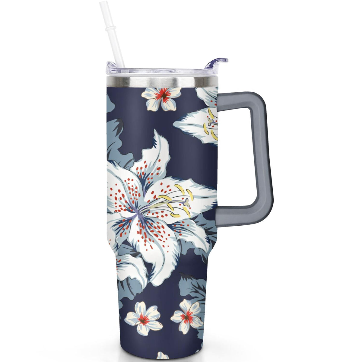 Lunabuddy™ 40 oz Hawaii Tropical Plants Tumbler with Handle, Flip Straw Lid, Vacuum Insulated Leak Proof Stainless Steel Cup, Travel Gifts