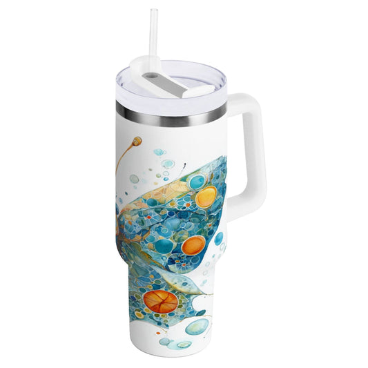 Lunabuddy™ 40 oz Insulated Stainless Steel Tumbler Double Wall Stainless Steel Tumbler with 2-Way Drinking Intricately Butterfly