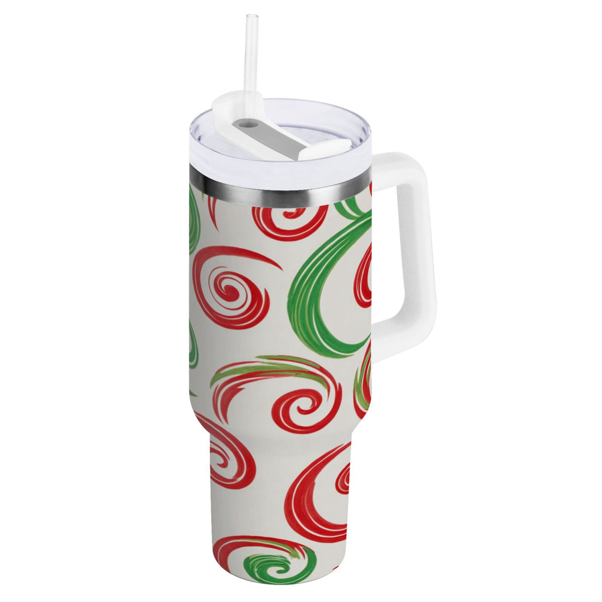 Lunabuddy™ 40 oz Insulated Stainless Steel Tumbler Double Wall Stainless Steel Tumbler with 2-Way Drinking Red and Green Swirls