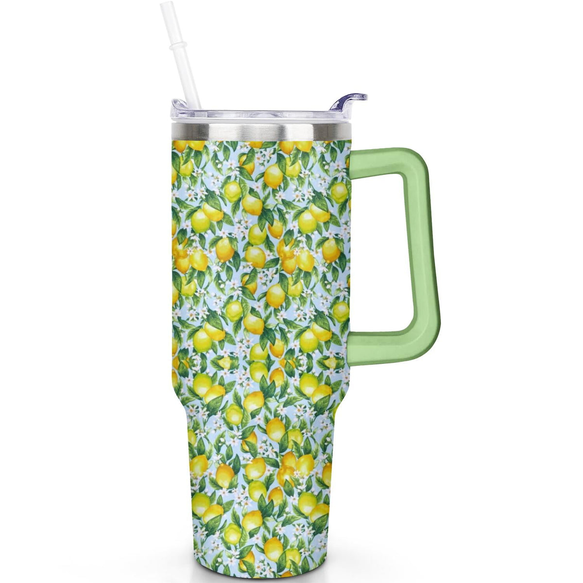 Lunabuddy™ 40 oz Lemon Theme Tumbler Spill Proof Lid 40oz Lemon Tumbler with Handle & Straw Double Insulated Travel Coffee Cup Lemon Lover Gifts for Men Women