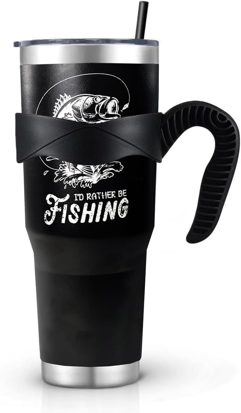 Lunabuddy™ 40 oz Tumbler With Handle,Fishing Gifts for Men, Fishing American Flag Stainless Steel Cups Mug Vacuum Insulated Stainless Steel Tumbler with handle,Fishing stuff supplies accessories
