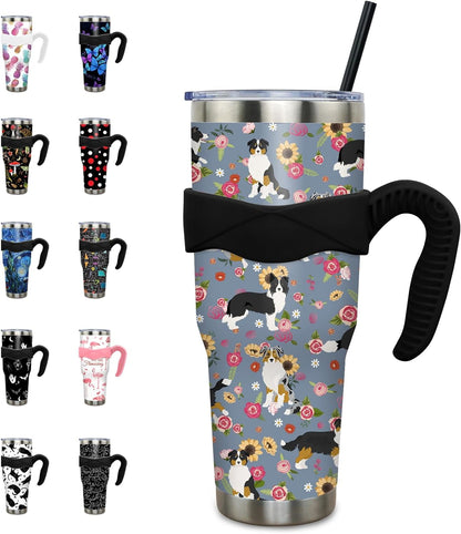 Lunabuddy™ 40 oz Tumbler with Handle and Straw 40oz Pink Flamingo Cup